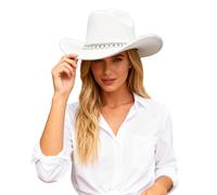 Sombrero de vaquero para mujer, estilo británico, elegante, ala ancha, lana, 05#_White, Talla única
