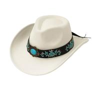 Sombrero de vaquero para mujer y hombre, sombrero occidental, sombrero de ala ancha con correa de piel, accesorio de vaquera, sombrero de vaquero sólido, estilo años 70, disfraz hippie boho para