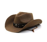 Sombrero de Vaquero Sombrero de Sol for Hombre Sombrero Fedora de ala Ancha Cinturón Decorar Sombrero de Paja de Playa for Hombre Gorra de protección UV Chapeau Femme (Color : Coffe, Size : 56-58CM