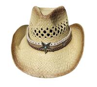 Sombrero de vaquero tejido hueco, sombrero paja, jazz con estrellas, occidental hierba, viaje Para festivales(Beige brown)