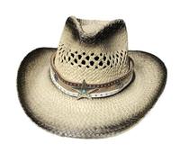 Sombrero de vaquero tejido hueco, sombrero paja, jazz con estrellas, occidental hierba, viaje Para festivales(Beige black)