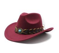 Sombrero de vaquero unisex estilo fedora occidental que mantiene la forma, fieltro suave, ala ancha, sombrero de vaquera con hebilla de cinturón, disfraz de fiesta para fiestas y fotografía, vino