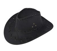 Sombrero de vaquero unisex occidental, de piel sintética, ajustable, con correa de barbilla, transpirable, para mujeres y hombres, Negro, Talla única
