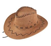 Sombrero de vaquero unisex occidental, de piel sintética, ajustable, con correa de barbilla, transpirable, para mujeres y hombres, caqui, Talla única