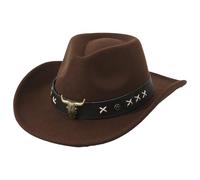 Sombrero de vaquero vintage occidental con banda de cuero para la cabeza de toro, fieltro de lana, ala ancha, elegante sombrero de vaquero para hombres y mujeres, elegante, transpirable, protección