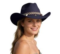 Sombrero de vaquero Western Style Rancher clásico de ala ancha para solar actividades al aire libre equitación y moda país, azul marino, Talla única