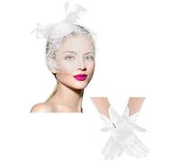 Sombrero de Velo para Mujer, de los años 50, para cóctel, té, Fiesta, Guante de Encaje, Blanco, M