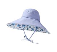 Sombrero de verano para mujer 2026 Una mujer usa un sombrero de protección solar doble con cilindro abierto, ala grande y sombrero de pescador con flores Sombrero de playa Cappy para caminar, azul
