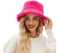 Sombrero de verano para mujer, sombrero de cubo difuso para mujer, sombrero de cubo de conocimiento superficial sombrero cálido suave invierno Fisherman Cap Furry Sun Hat Fischer Hut Fresas, Rosa
