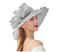 Sombrero de Verano para Mujer, Sombrero de Ducha Nupcial con Flores de Ancha, Sombreros para, Sombrero de Playa (Grey, One Size)