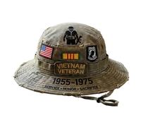 Sombrero de veterano Boonie Sombreros Patrióticos Bordados, Sombreros al Aire Libre (Blanco, 30 cm)