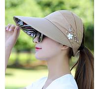 Sombrero de Visera, ala Grande Sombrero de Protección Solar Gorra de Playa Portátil Plegable de Algodón Sombrero de (Perla Hoja - Caqui)