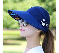 Sombrero de Visera, ala Grande Sombrero de Protección Solar Gorra de Playa Portátil Plegable de Algodón Sombrero de (Color de Las Hojas Azul Marino Perlado)