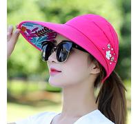 Sombrero de Visera, ala Grande Sombrero de Protección Solar Gorra de Playa Portátil Plegable de Algodón Sombrero de (Leaf Pearl-Rojo Rosa)