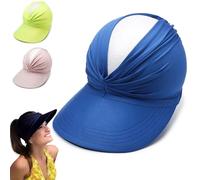 Sombrero De Visera con Protección UV UPF 50+ for Mujer, Gorra De Visera Plegable con ala Ancha, Gorra De Playa Ligera Y Plegable con Cola De Caballo for Deportes Al Aire Libre(Blue)