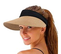 Sombrero de Visera de Paja de Las Mujeres Sombrero de ala Ancha Protección UV de Verano Gorra de Playa Plegable Packale Estilo Coreano, Caqui, Talla única