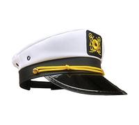 Sombrero del capitán del yate, sombrero del marinero, sombrero del capitán del barco, accesorio de traje de marina marina para adultos, niños, hombres y mujeres (blanco)