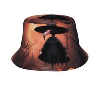 Sombrero del Cubo Estampado De Sombrero De Bruja De Flamenco para Halloween Sombrero De Sol Plegable Visera Gorros Safari, para Ropa De Ocio, Excursionismo, Viaje, 56-58cm