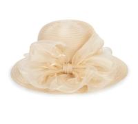 Sombrero Derby de organza de Kentucky para mujer, para novia, boda, iglesia, fiesta de té, ala ancha, gorra de verano, Lazo champán, M