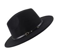 Sombrero Fedora ajustable unisex de moda clásico sombrero de ala ancha plana iglesia Derby con hebilla para cinturón jazz sombrero de fieltro Panamá sombrero para hombre y mujer (negro)