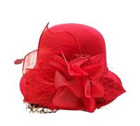 Sombrero Fedora clásico de ala ancha con cinturón perlas, gorras lisas for hombre y mujer, ideal for bodas, iglesias jazz en invierno Para Bodas, Fiestas de Té(Big Red)