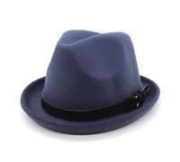 Sombrero Fedora clásico de lana con banda negra, gris, Azul marino, talla única