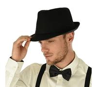 Sombrero Fedora clásico de Manhattan estructurado Trilby para mujer, de ala corta, sombrero Fedora Trilby (talla 7 1/4), Negro, estilo 2, Medium
