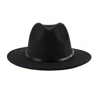 Sombrero Fedora clásico para mujer con hebilla de cinturón de ala ancha de fieltro Panamá sombrero unisex 56-58 cm, negro