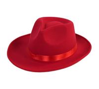 Sombrero Fedora de fieltro de ala ancha negra con cinta de satén, vestido de panamá, sombrero de ranchero para mujeres y hombres, rosso, Talla única