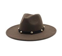 Sombrero Fedora de fieltro de lana de ala ancha, blanco con banda negra tachonada, estilo occidental, Marrón, talla única