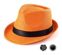 Sombrero Fedora de paja para hombre, sombrero de Fedora para hombre, sombrero Trilby, sombrero de sol, sombrero Panamá de lana, 012 Naranja, Tamaño: 7 1/4 (22.8 in), se adapta a 22 7/8 pulgadas, 7 1/4