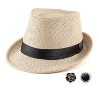 Sombrero Fedora de paja para hombre, sombreros Fedora para hombre, sombrero de lana para el sol, sombrero de Panamá, sombrero de 7 1/4, Beige S001, tamaño: 7 1/4 (58 cm), se adapta a 22 - 22 7/8