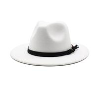 Sombrero Fedora Hombre Sombrero de Jazz Vintage for Hombre y Mujer, Fieltro Lana Suave con Banda Cinta Cuero, Gorra Visera Ancha Elegante para Viajar(White,L 58-60 cm)