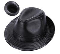 Sombrero Fedora, sombreros de cuero de piel de oveja vintage clásicos para hombres, mujeres con un sombrero de copa negro con banda para el disfraz de jazz de 20 años Fedora