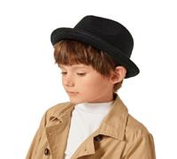 Sombrero Fedoras para niños de ala corta Frdoras-Trilby-Hat clásico de fieltro Gángster-Manhattan para 4-8 años S-M, Negro , 4-8 años