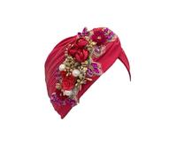 Sombrero Femenino, Turbante Africano con Flores y Diamantes de imitación for Mujer, for Bodas nigerianas, Multicolor(Rose Red)