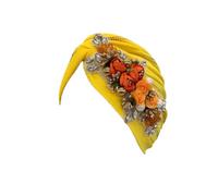 Sombrero Femenino, Turbante Africano con Flores y Diamantes de imitación for Mujer, for Bodas nigerianas, Multicolor(Yellow)