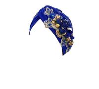 Sombrero Femenino, Turbante Africano con Flores y Diamantes de imitación for Mujer, for Bodas nigerianas, Multicolor(Royal Blue)