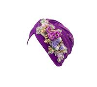 Sombrero Femenino, Turbante Africano con Flores y Diamantes de imitación for Mujer, for Bodas nigerianas, Multicolor(Purple)