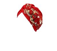 Sombrero Femenino, Turbante Africano con Flores y Diamantes de imitación for Mujer, for Bodas nigerianas, Multicolor(Red)