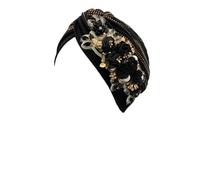 Sombrero Femenino, Turbante Africano con Flores y Diamantes de imitación for Mujer, for Bodas nigerianas, Multicolor(Black)