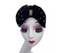 Sombrero Femenino, Turbante con Lazo y Trenza de Terciopelo for Mujer, hiyab, Gorro for quimioterapia contra el cáncer, Multicolor(Black)