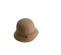 Sombrero formal de fieltro estilo heredera adinerada con lazo, sombrero de cubo estilo bombín for mujer Para Fiestas y Uso Diario(Khaki)