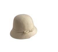 Sombrero formal de fieltro estilo heredera adinerada con lazo, sombrero de cubo estilo bombín for mujer Para Fiestas y Uso Diario(White)