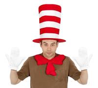 Sombrero Gato Lazo,Chistera A Rayas Rojas Y Blancas Corbata De Guantes Para Cosplay Accesorios Fiesta Halloween Niños Niñas Día Libro