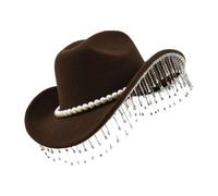 Sombrero genérico de diamantes de imitación - Fashion Sparkly Wide Brim, Western Pearl Headwear, Adult Ladies Accessory, Girls Party Festival Carnival Apparel, Concierto Wedding Headpiece, Silver