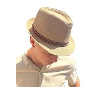 Sombrero Hombre De Paja Protección Solar Panama Pamela Playa Verano Esparto Gorra para Sol Visera Enrollable con Tira Ajustable Marrón Blanco