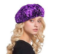 Sombrero Lentejuelas para Mujer Gorro de Lentejuelas Tocado con Lentejuela Gorro de Baile para Niñas Disco Festival Club Divertido Disfraz Elástico Talla única para Ropa de Disco (Purple, One Size)