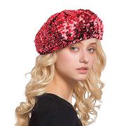 Sombrero Lentejuelas para Mujer Gorro de Lentejuelas Tocado con Lentejuela Gorro de Baile para Niñas Disco Festival Club Divertido Disfraz Elástico Talla única para Ropa de Disco (Red, One Size)