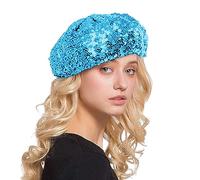 Sombrero Lentejuelas para Mujer Gorro de Lentejuelas Tocado con Lentejuela Gorro de Baile para Niñas Disco Festival Club Divertido Disfraz Elástico Talla única para Ropa de Disco (Sky Blue, One Size)